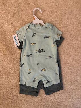 Carter's Mint Green Beach Print Short Sleeve Footie